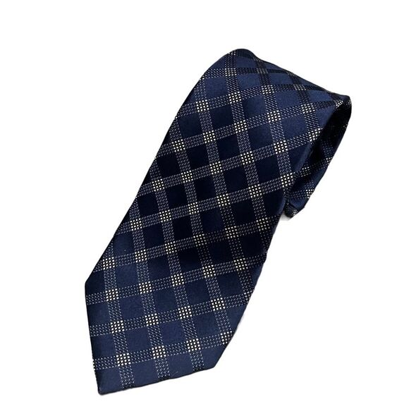2for25 Michael Kors Silk Men Tie Blue Beige Plaid Check Classic Designer Necktie - Picture 3 of 16